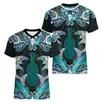 New Zealand Kotiate Weapon Women V-Neck T-Shirt Aotearoa Mango Paua Shell Maori Pattern