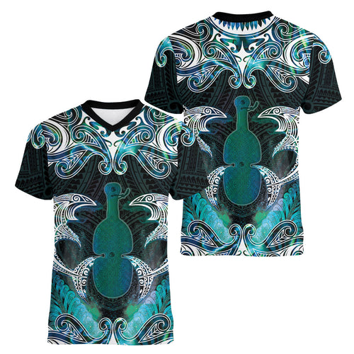 New Zealand Kotiate Weapon Women V-Neck T-Shirt Aotearoa Mango Paua Shell Maori Pattern