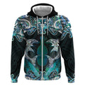 New Zealand Kotiate Weapon Zip Hoodie Aotearoa Mango Paua Shell Maori Pattern