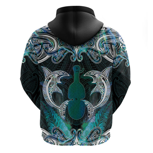 New Zealand Kotiate Weapon Zip Hoodie Aotearoa Mango Paua Shell Maori Pattern