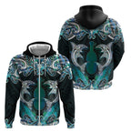 New Zealand Kotiate Weapon Zip Hoodie Aotearoa Mango Paua Shell Maori Pattern