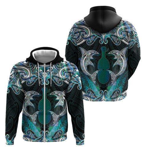 New Zealand Kotiate Weapon Zip Hoodie Aotearoa Mango Paua Shell Maori Pattern