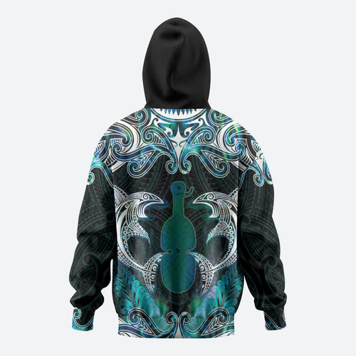 New Zealand Kotiate Weapon Zip Hoodie Aotearoa Mango Paua Shell Maori Pattern