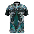 New Zealand Kotiate Weapon Zipper Polo Shirt Aotearoa Mango Paua Shell Maori Pattern