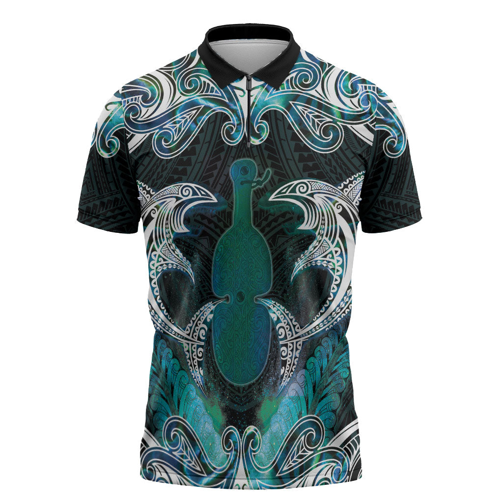 New Zealand Kotiate Weapon Zipper Polo Shirt Aotearoa Mango Paua Shell Maori Pattern