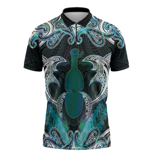 New Zealand Kotiate Weapon Zipper Polo Shirt Aotearoa Mango Paua Shell Maori Pattern