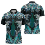 New Zealand Kotiate Weapon Zipper Polo Shirt Aotearoa Mango Paua Shell Maori Pattern