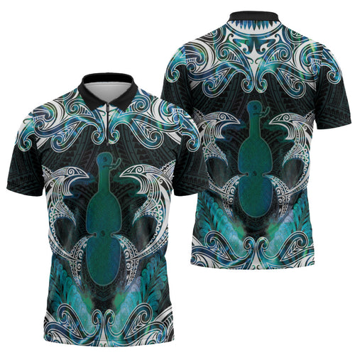 New Zealand Kotiate Weapon Zipper Polo Shirt Aotearoa Mango Paua Shell Maori Pattern