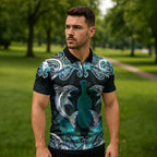 New Zealand Kotiate Weapon Zipper Polo Shirt Aotearoa Mango Paua Shell Maori Pattern