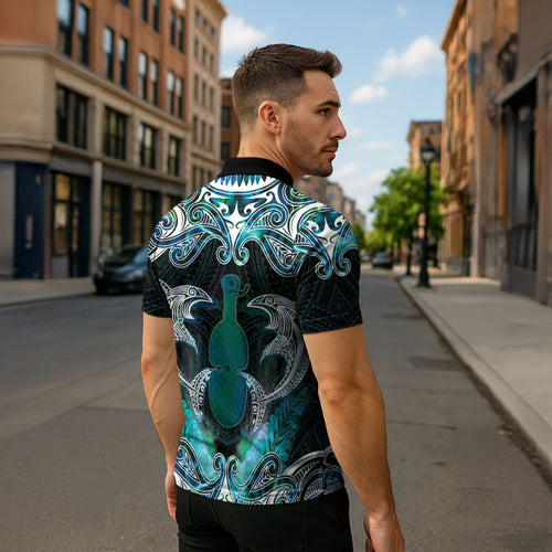 New Zealand Kotiate Weapon Zipper Polo Shirt Aotearoa Mango Paua Shell Maori Pattern