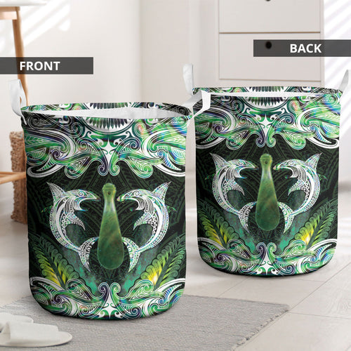 New Zealand Mere Pounamu Weapon Laundry Basket Aotearoa Mango Paua Shell Maori Pattern