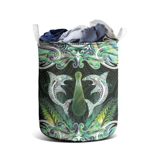 New Zealand Mere Pounamu Weapon Laundry Basket Aotearoa Mango Paua Shell Maori Pattern