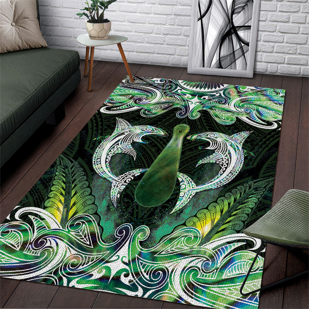 New Zealand Mere Pounamu Weapon Area Rug Aotearoa Mango Paua Shell Maori Pattern
