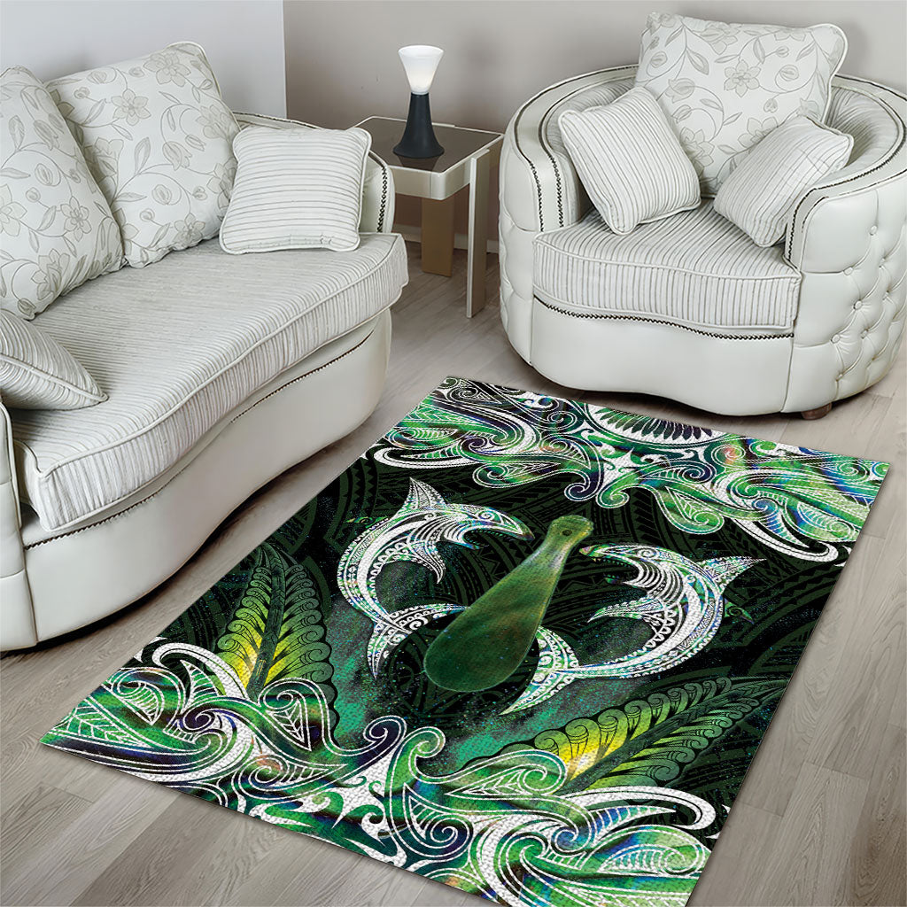 New Zealand Mere Pounamu Weapon Area Rug Aotearoa Mango Paua Shell Maori Pattern