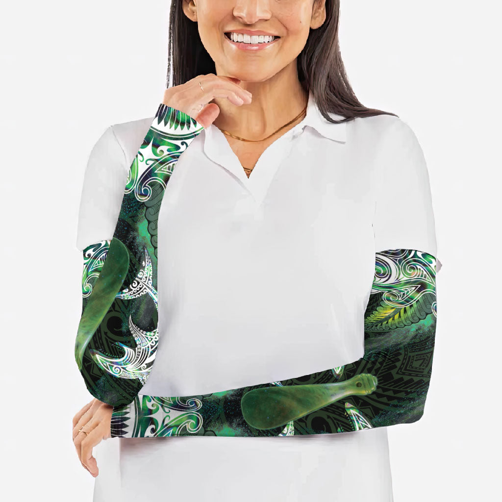 New Zealand Mere Pounamu Weapon Arm Sleeves Aotearoa Mango Paua Shell Maori Pattern