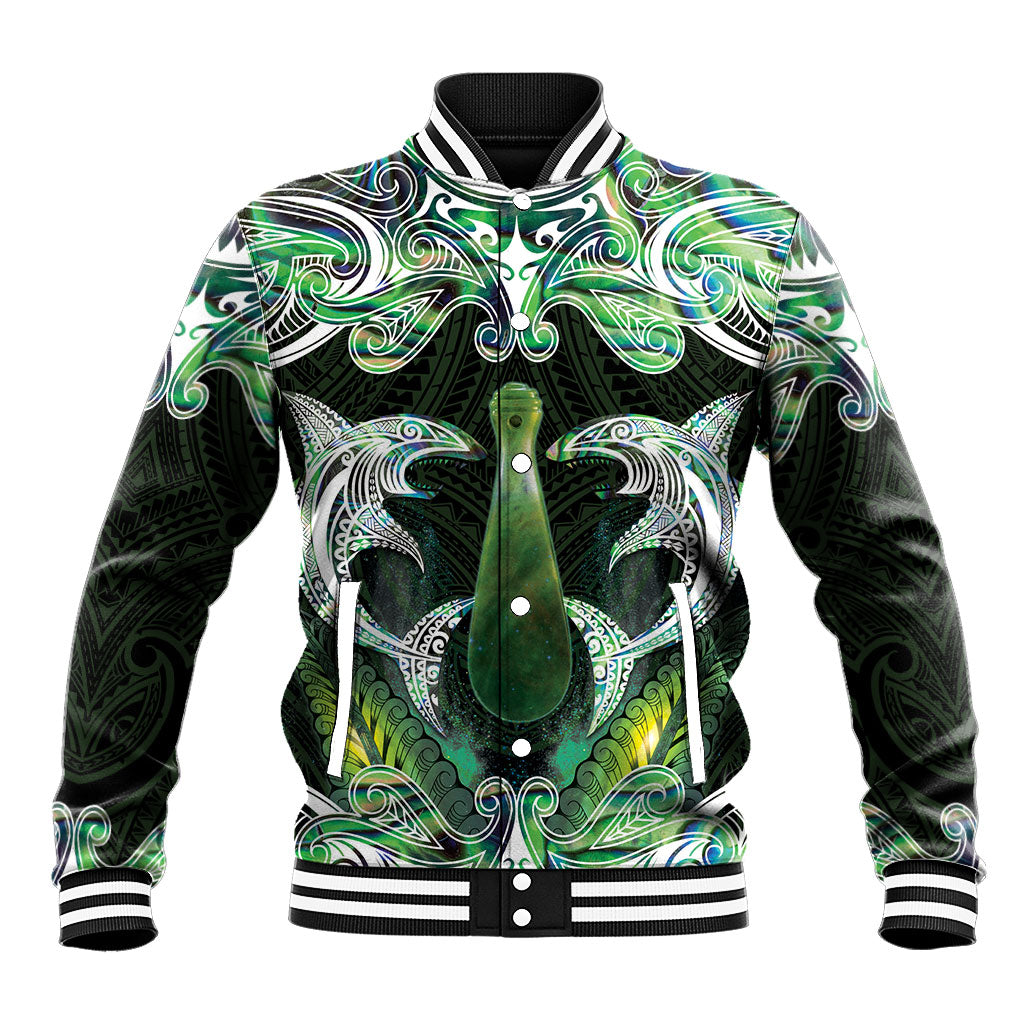 New Zealand Mere Pounamu Weapon Baseball Jacket Aotearoa Mango Paua Shell Maori Pattern