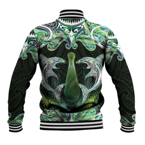 New Zealand Mere Pounamu Weapon Baseball Jacket Aotearoa Mango Paua Shell Maori Pattern