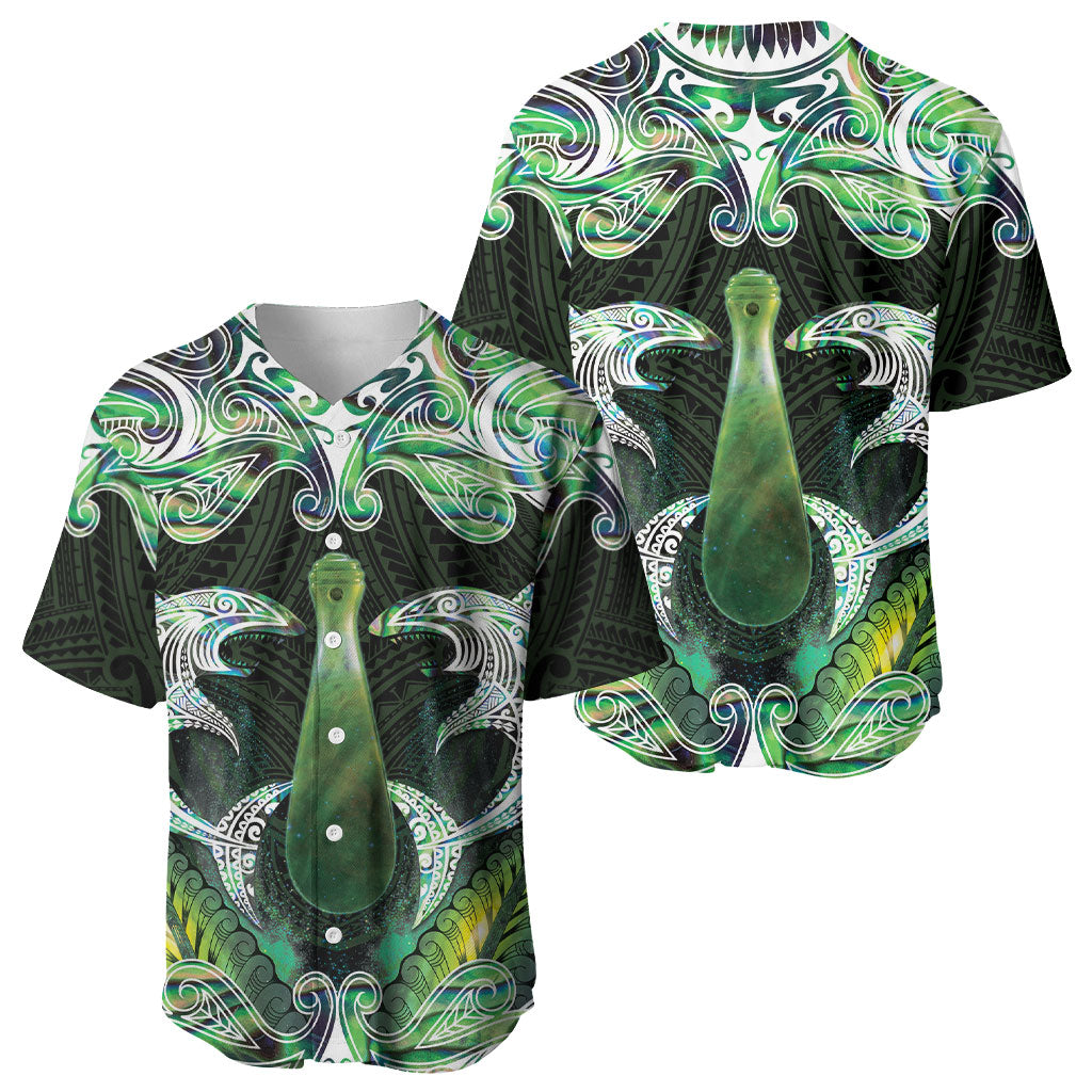 New Zealand Mere Pounamu Weapon Baseball Jersey Aotearoa Mango Paua Shell Maori Pattern