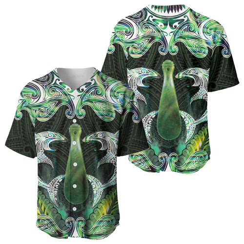 New Zealand Mere Pounamu Weapon Baseball Jersey Aotearoa Mango Paua Shell Maori Pattern