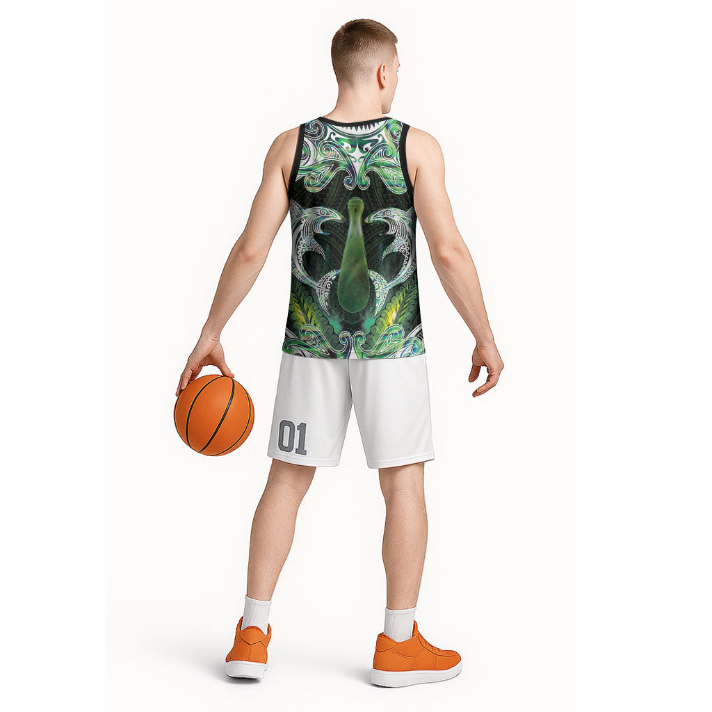 New Zealand Mere Pounamu Weapon Basketball Jersey Aotearoa Mango Paua Shell Maori Pattern