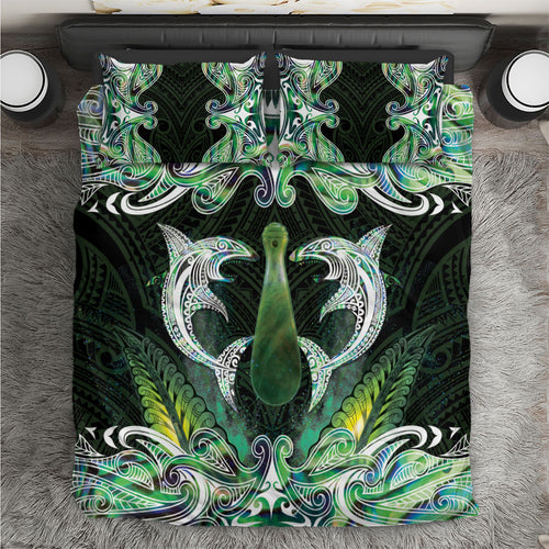 New Zealand Mere Pounamu Weapon Bedding Set Aotearoa Mango Paua Shell Maori Pattern