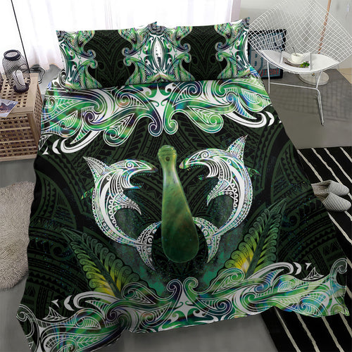 New Zealand Mere Pounamu Weapon Bedding Set Aotearoa Mango Paua Shell Maori Pattern
