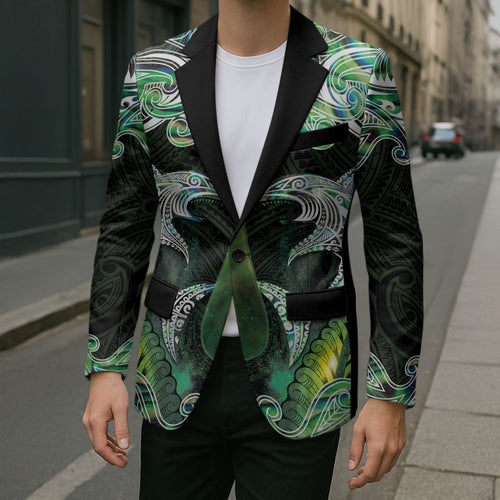 New Zealand Mere Pounamu Weapon Blazer Aotearoa Mango Paua Shell Maori Pattern
