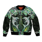 New Zealand Mere Pounamu Weapon Bomber Jacket Aotearoa Mango Paua Shell Maori Pattern