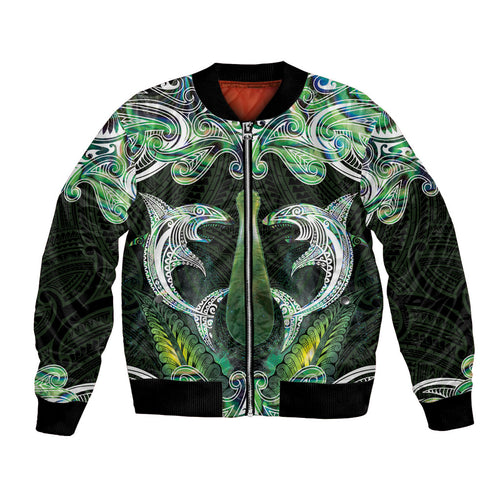 New Zealand Mere Pounamu Weapon Bomber Jacket Aotearoa Mango Paua Shell Maori Pattern
