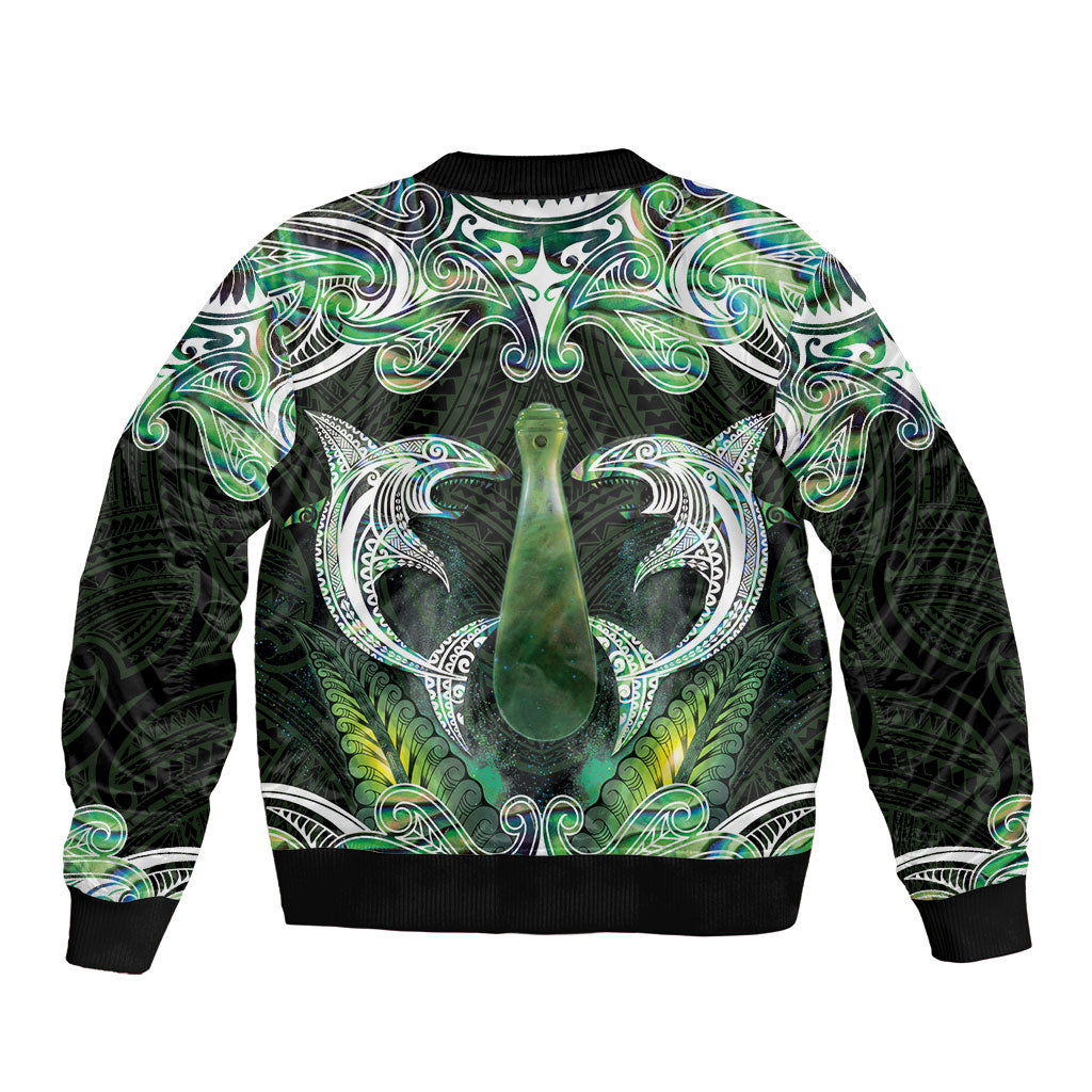 New Zealand Mere Pounamu Weapon Bomber Jacket Aotearoa Mango Paua Shell Maori Pattern