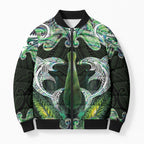 New Zealand Mere Pounamu Weapon Bomber Puffer Jacket Aotearoa Mango Paua Shell Maori Pattern