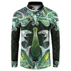 New Zealand Mere Pounamu Weapon Button Sweatshirt Aotearoa Mango Paua Shell Maori Pattern