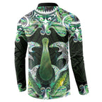 New Zealand Mere Pounamu Weapon Button Sweatshirt Aotearoa Mango Paua Shell Maori Pattern