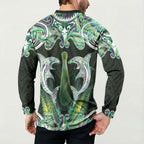 New Zealand Mere Pounamu Weapon Button Sweatshirt Aotearoa Mango Paua Shell Maori Pattern