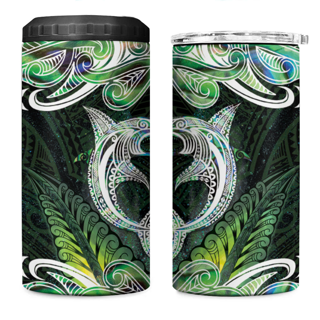New Zealand Mere Pounamu Weapon 4 in 1 Can Cooler Tumbler Aotearoa Mango Paua Shell Maori Pattern