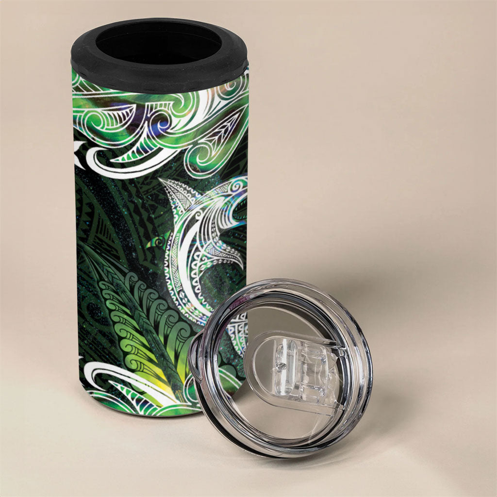 New Zealand Mere Pounamu Weapon 4 in 1 Can Cooler Tumbler Aotearoa Mango Paua Shell Maori Pattern