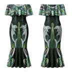 New Zealand Mere Pounamu Weapon Couples Matching Mermaid Dress and Long Sleeve Button Shirt Aotearoa Mango Paua Shell Maori Pattern LT22