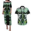 New Zealand Mere Pounamu Weapon Couples Matching Puletasi and Hawaiian Shirt Aotearoa Mango Paua Shell Maori Pattern