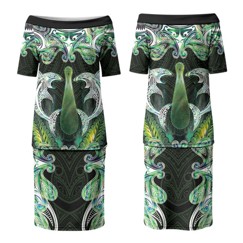New Zealand Mere Pounamu Weapon Couples Matching Puletasi and Hawaiian Shirt Aotearoa Mango Paua Shell Maori Pattern LT22