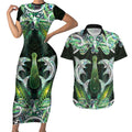 New Zealand Mere Pounamu Weapon Couples Matching Short Sleeve Bodycon Dress and Hawaiian Shirt Aotearoa Mango Paua Shell Maori Pattern