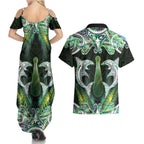 New Zealand Mere Pounamu Weapon Couples Matching Summer Maxi Dress and Hawaiian Shirt Aotearoa Mango Paua Shell Maori Pattern