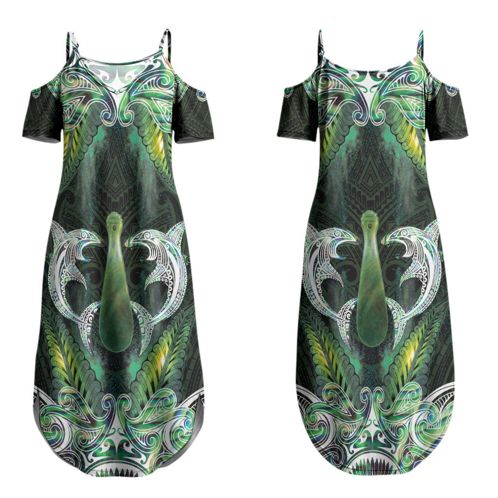 New Zealand Mere Pounamu Weapon Couples Matching Summer Maxi Dress and Hawaiian Shirt Aotearoa Mango Paua Shell Maori Pattern LT22