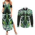 New Zealand Mere Pounamu Weapon Couples Matching Summer Maxi Dress and Long Sleeve Button Shirt Aotearoa Mango Paua Shell Maori Pattern