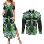 New Zealand Mere Pounamu Weapon Couples Matching Summer Maxi Dress and Long Sleeve Button Shirt Aotearoa Mango Paua Shell Maori Pattern