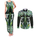 New Zealand Mere Pounamu Weapon Couples Matching Tank Maxi Dress and Long Sleeve Button Shirt Aotearoa Mango Paua Shell Maori Pattern