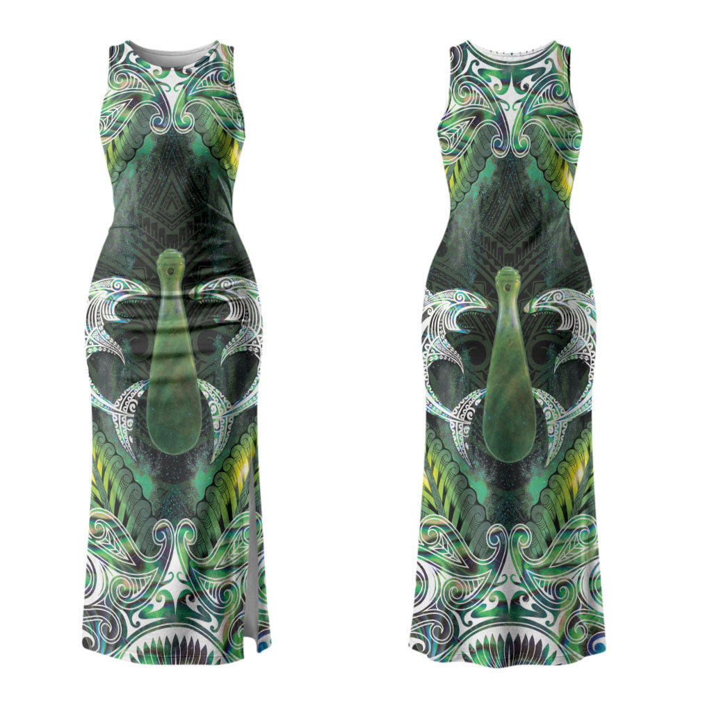 New Zealand Mere Pounamu Weapon Couples Matching Tank Maxi Dress and Long Sleeve Button Shirt Aotearoa Mango Paua Shell Maori Pattern LT22