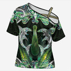 New Zealand Mere Pounamu Weapon Cross Shoulder Shirt Aotearoa Mango Paua Shell Maori Pattern