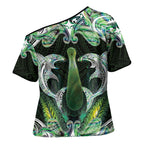 New Zealand Mere Pounamu Weapon Cross Shoulder Shirt Aotearoa Mango Paua Shell Maori Pattern