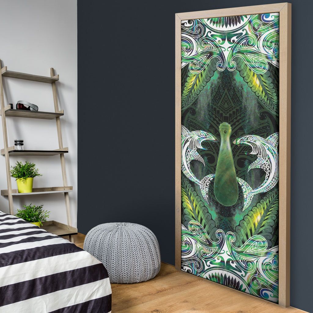 New Zealand Mere Pounamu Weapon Door Cover Aotearoa Mango Paua Shell Maori Pattern