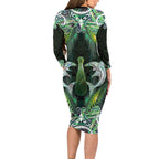 New Zealand Mere Pounamu Weapon Family Matching Long Sleeve Bodycon Dress and Hawaiian Shirt Aotearoa Mango Paua Shell Maori Pattern